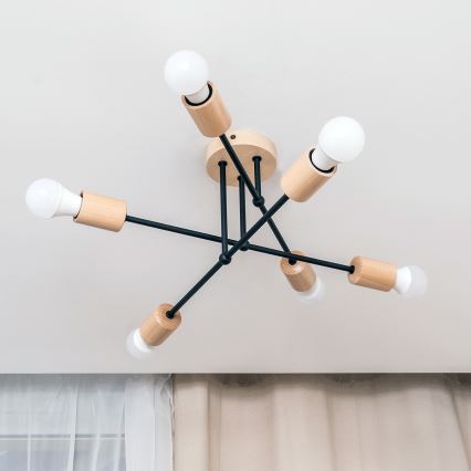 Lustre de tecto de montagem aparente CAMBRIDGE 6xE27/15W/230V, pinho