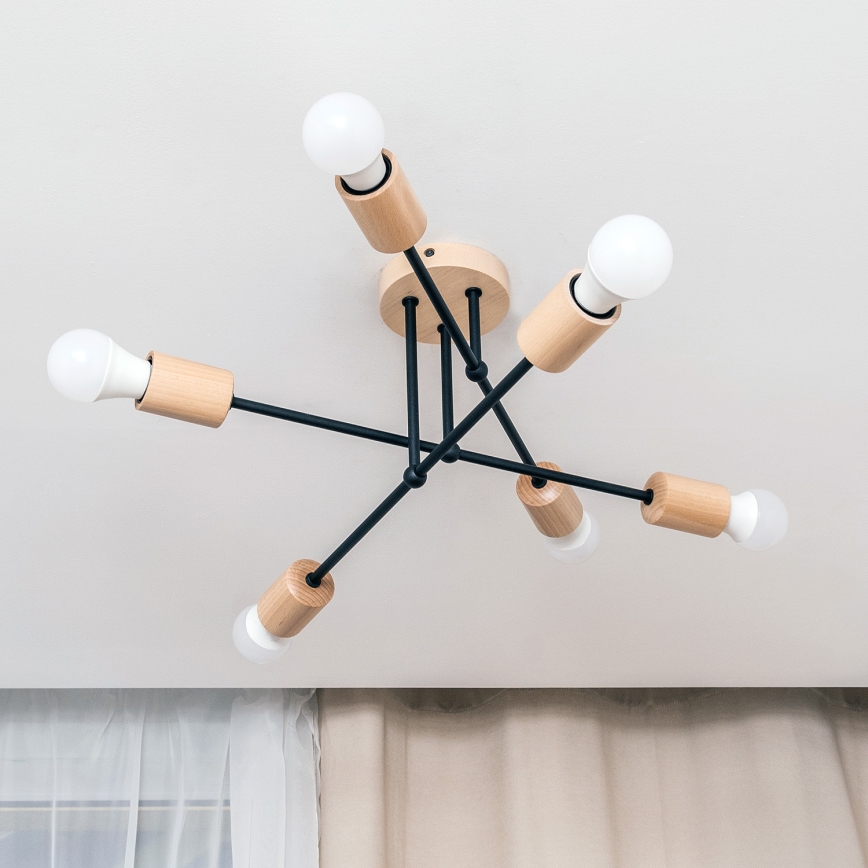 Lustre de tecto de montagem aparente CAMBRIDGE 6xE27/15W/230V, pinho