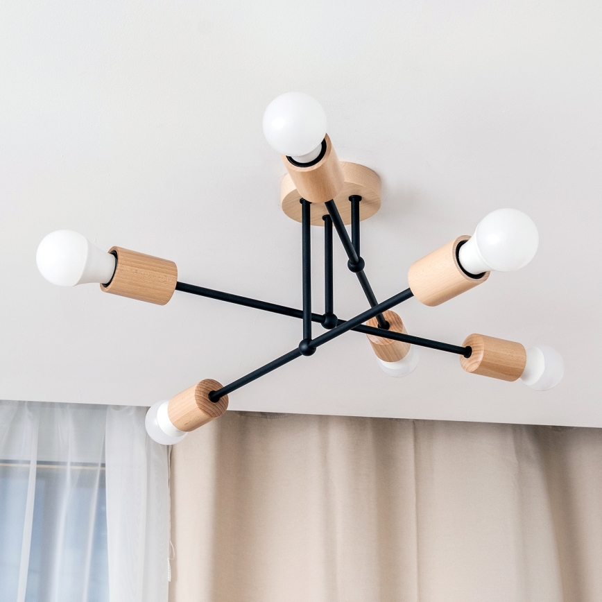 Lustre de tecto de montagem aparente CAMBRIDGE 6xE27/15W/230V, pinho