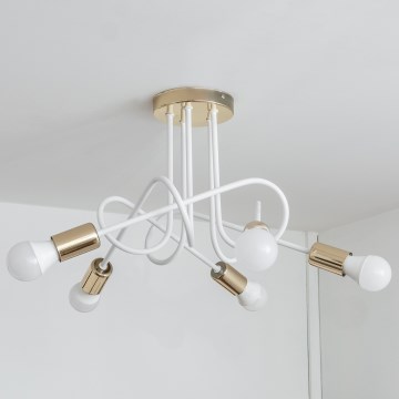 Lustre de tecto de montagem direta OXFORD 5xE27/15W/230V dourado/branco