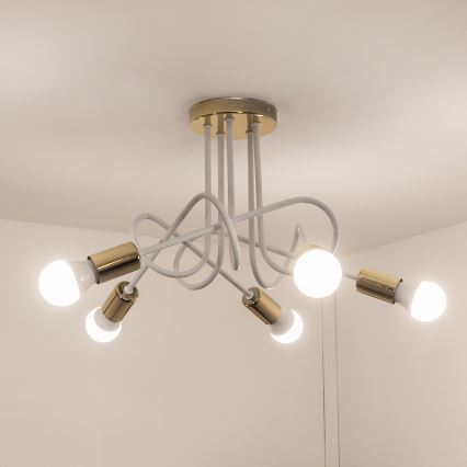 Lustre de tecto de montagem direta OXFORD 5xE27/15W/230V dourado/branco