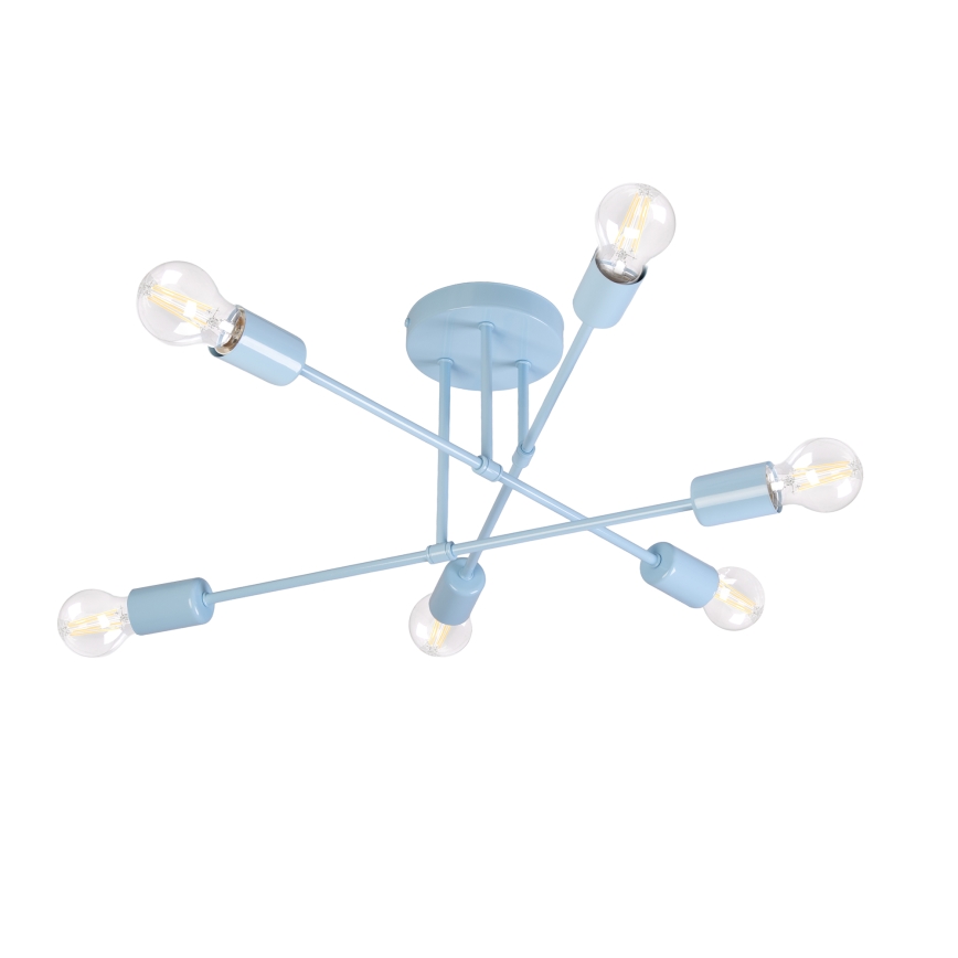 Lustre de tecto de montagem sobreposta CAMBRIDGE 6xE27/15W/230V azul
