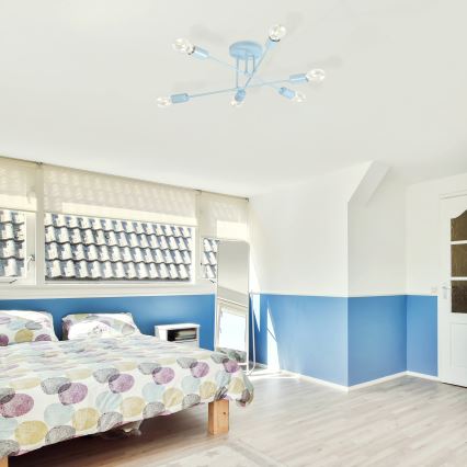 Lustre de tecto de montagem sobreposta CAMBRIDGE 6xE27/15W/230V azul
