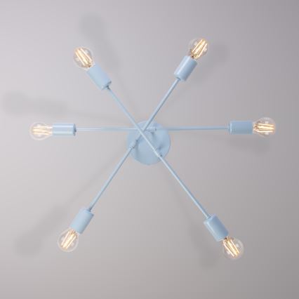 Lustre de tecto de montagem sobreposta CAMBRIDGE 6xE27/15W/230V azul