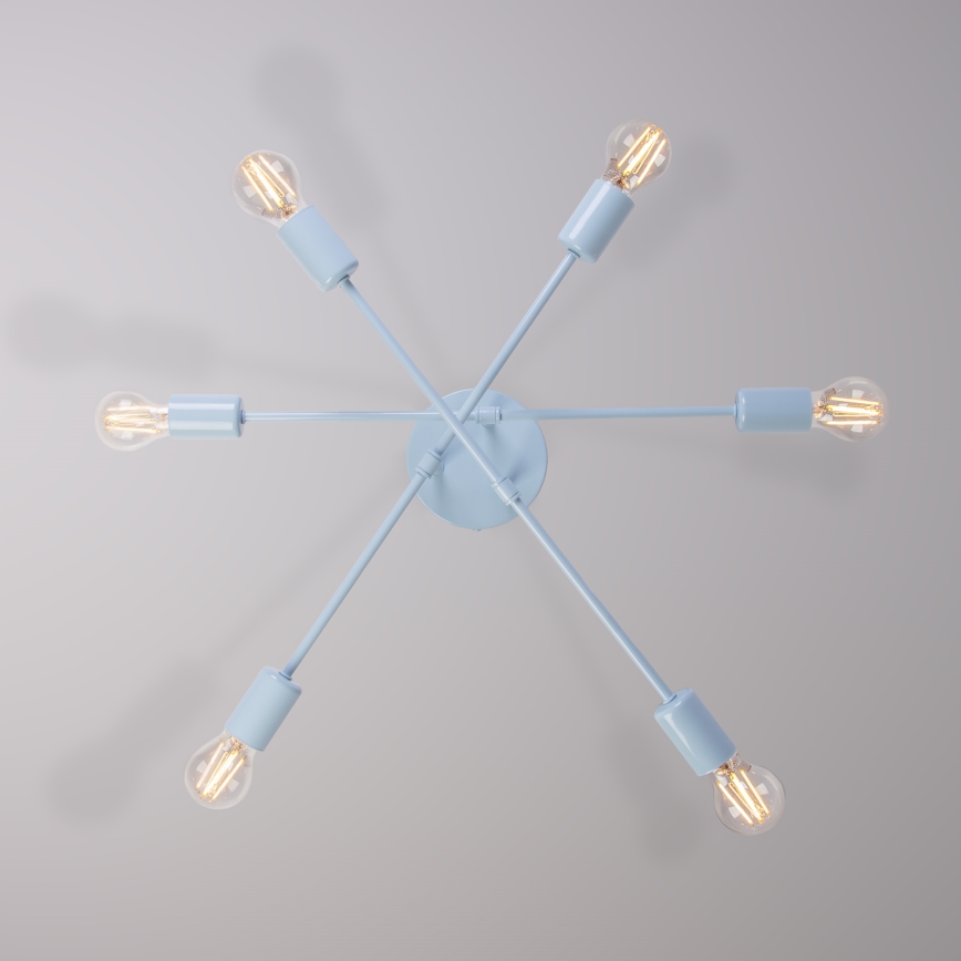 Lustre de tecto de montagem sobreposta CAMBRIDGE 6xE27/15W/230V azul