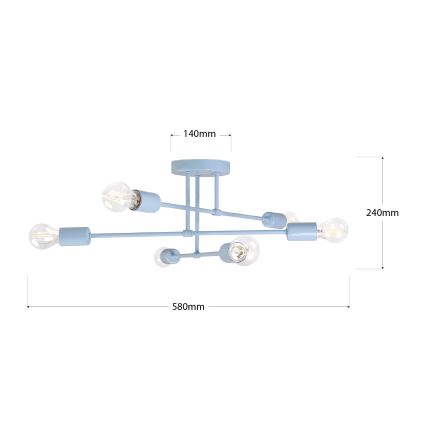 Lustre de tecto de montagem sobreposta CAMBRIDGE 6xE27/15W/230V azul