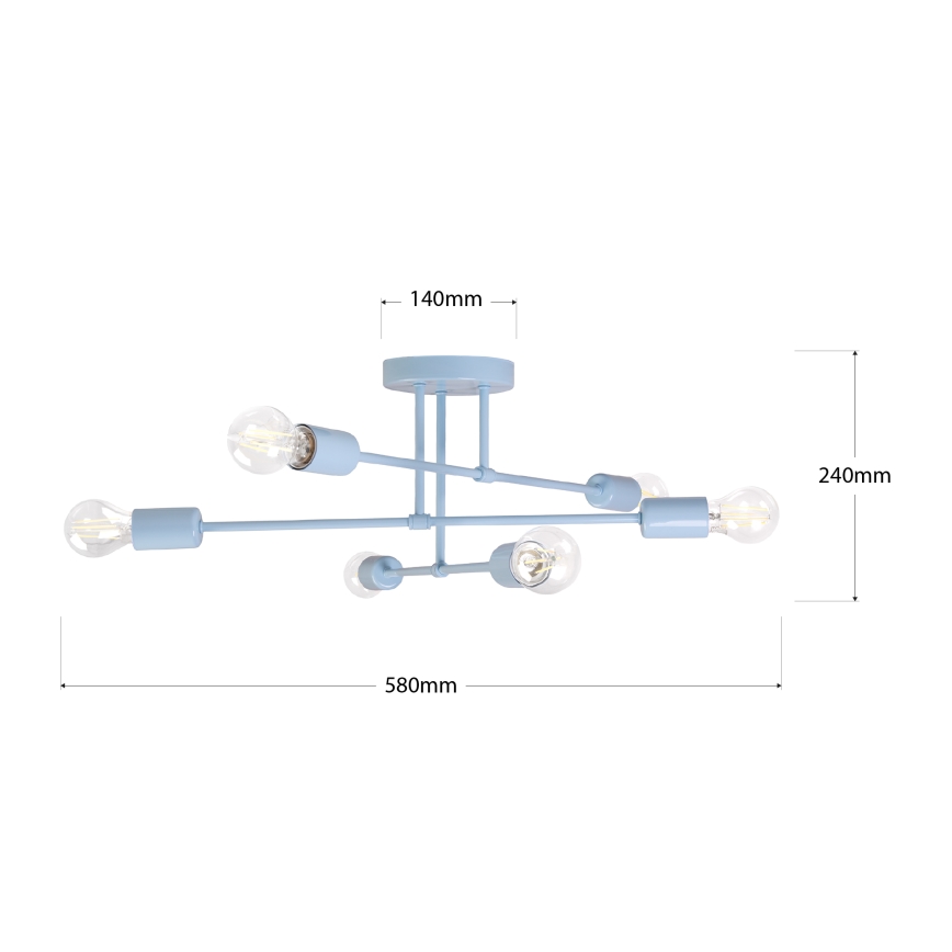 Lustre de tecto de montagem sobreposta CAMBRIDGE 6xE27/15W/230V azul