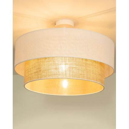 Lustre de tecto de montagem superficial BORHO 1xE27/60W/230V Ø 50 cm branco/juta