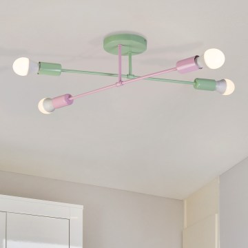 Lustre de tecto de montagem superficial CAMBRIDGE 4xE27/15W/230V verde/rosa