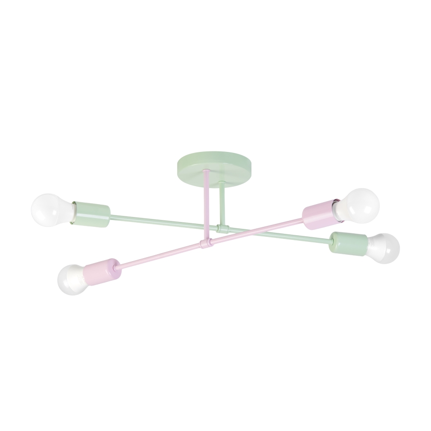 Lustre de tecto de montagem superficial CAMBRIDGE 4xE27/15W/230V verde/rosa