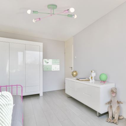 Lustre de tecto de montagem superficial CAMBRIDGE 4xE27/15W/230V verde/rosa