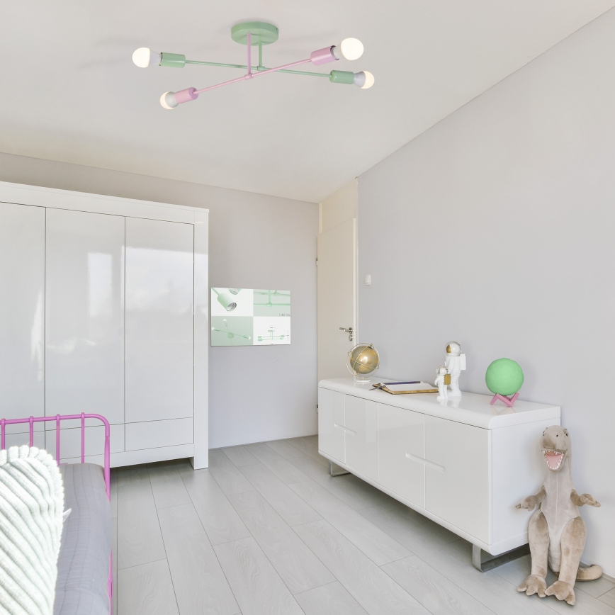 Lustre de tecto de montagem superficial CAMBRIDGE 4xE27/15W/230V verde/rosa