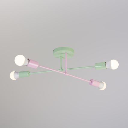 Lustre de tecto de montagem superficial CAMBRIDGE 4xE27/15W/230V verde/rosa