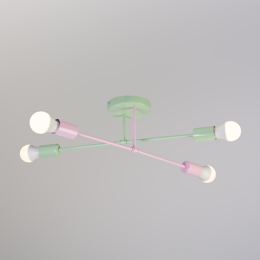 Lustre de tecto de montagem superficial CAMBRIDGE 4xE27/15W/230V verde/rosa