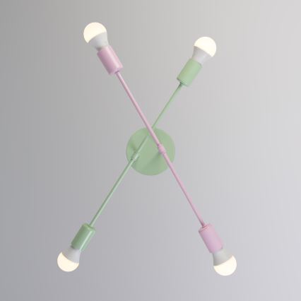 Lustre de tecto de montagem superficial CAMBRIDGE 4xE27/15W/230V verde/rosa