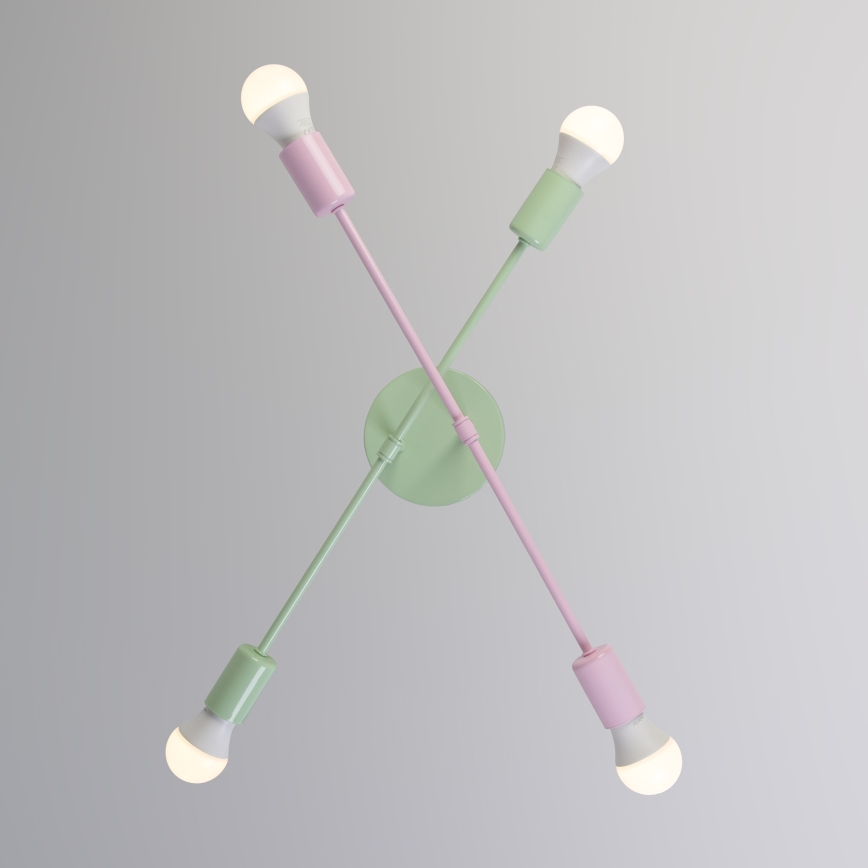 Lustre de tecto de montagem superficial CAMBRIDGE 4xE27/15W/230V verde/rosa