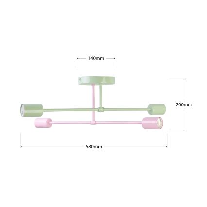Lustre de tecto de montagem superficial CAMBRIDGE 4xE27/15W/230V verde/rosa