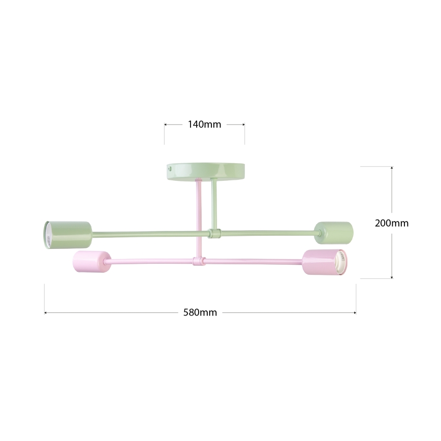 Lustre de tecto de montagem superficial CAMBRIDGE 4xE27/15W/230V verde/rosa