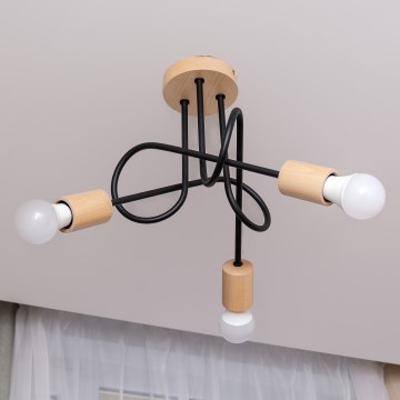 Lustre de tecto de sobrepor OXFORD 3xE27/15W/230V pinho/preto