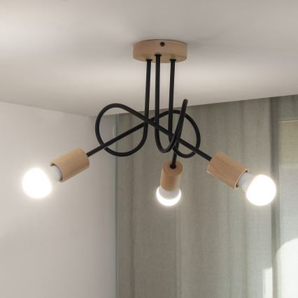 Lustre de tecto de sobrepor OXFORD 3xE27/15W/230V pinho/preto