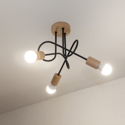 Lustre de tecto de sobrepor OXFORD 3xE27/15W/230V pinho/preto