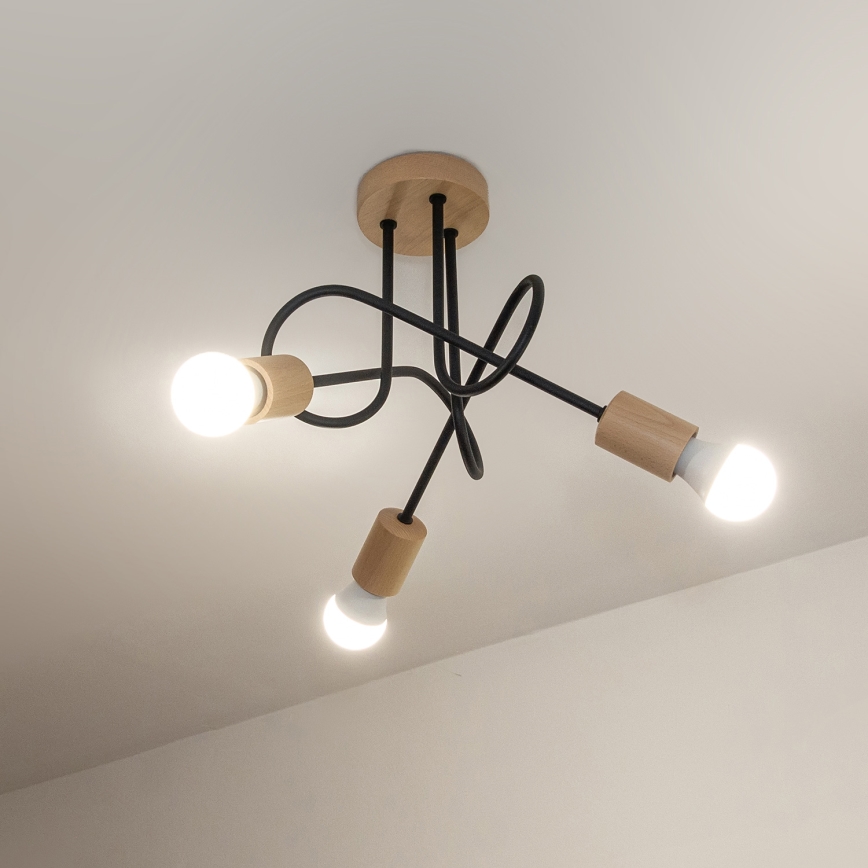 Lustre de tecto de sobrepor OXFORD 3xE27/15W/230V pinho/preto