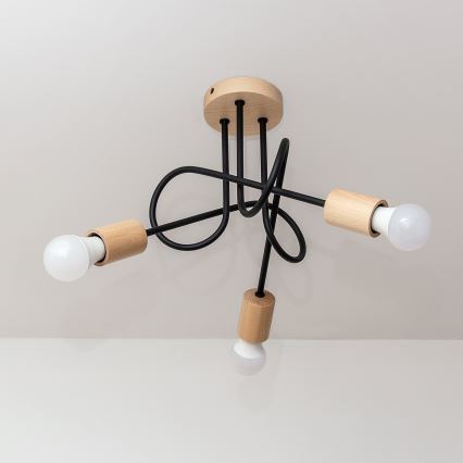 Lustre de tecto de sobrepor OXFORD 3xE27/15W/230V pinho/preto