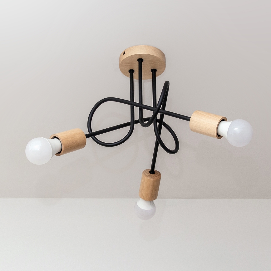 Lustre de tecto de sobrepor OXFORD 3xE27/15W/230V pinho/preto