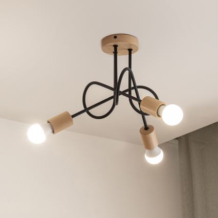Lustre de tecto de sobrepor OXFORD 3xE27/15W/230V pinho/preto