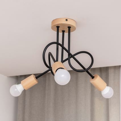 Lustre de tecto de sobrepor OXFORD 3xE27/15W/230V pinho/preto