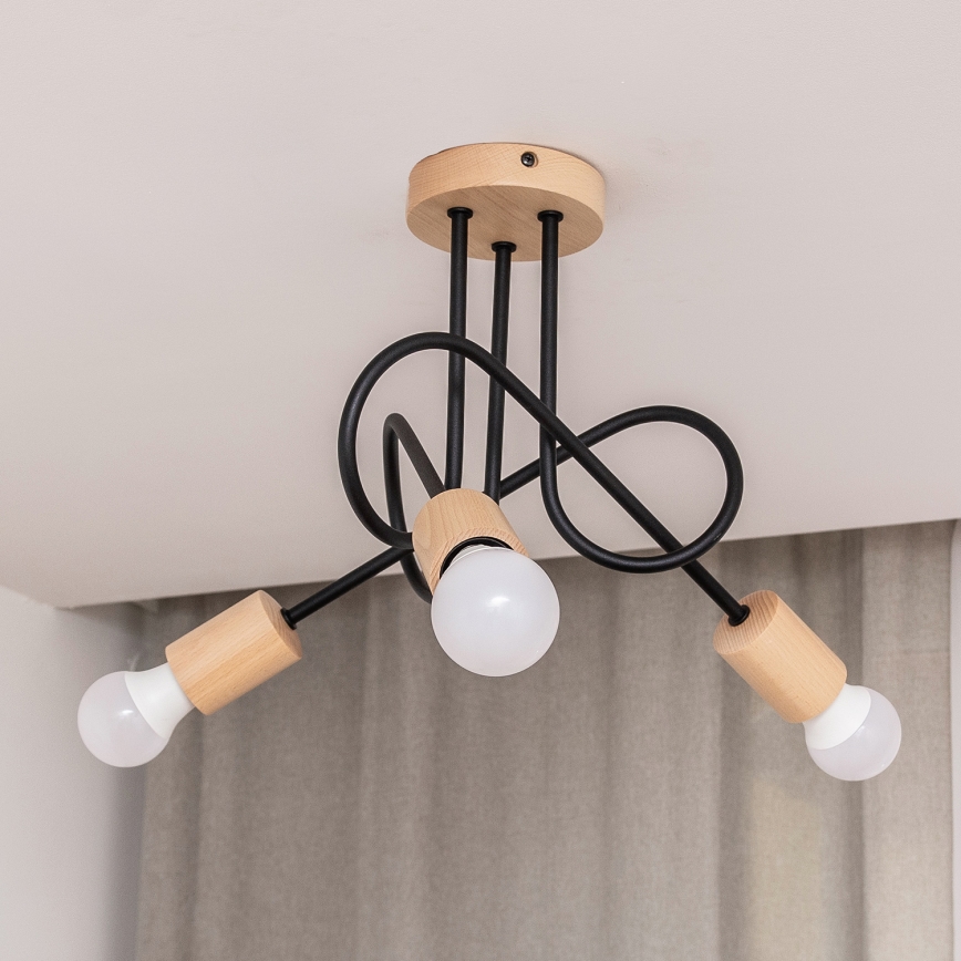 Lustre de tecto de sobrepor OXFORD 3xE27/15W/230V pinho/preto