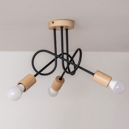 Lustre de tecto de sobrepor OXFORD 3xE27/15W/230V pinho/preto