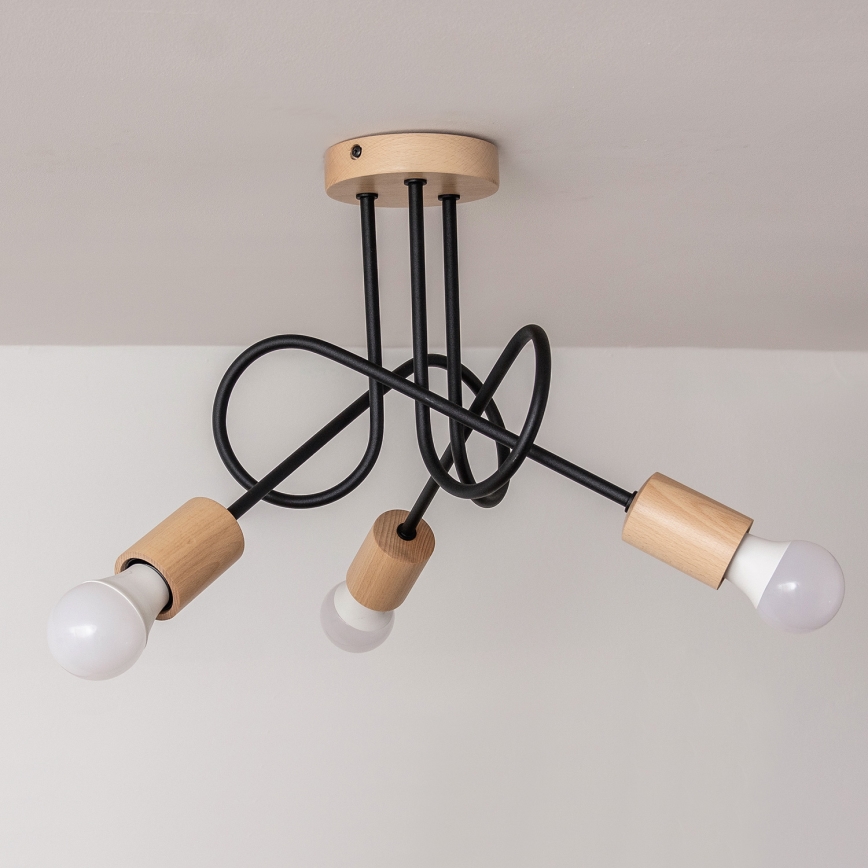 Lustre de tecto de sobrepor OXFORD 3xE27/15W/230V pinho/preto