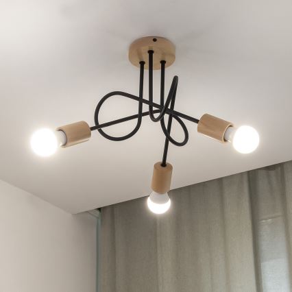 Lustre de tecto de sobrepor OXFORD 3xE27/15W/230V pinho/preto