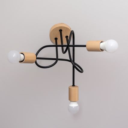 Lustre de tecto de sobrepor OXFORD 3xE27/15W/230V pinho/preto