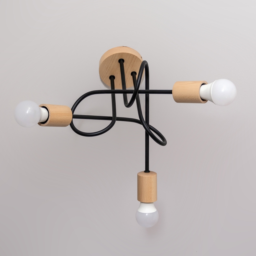 Lustre de tecto de sobrepor OXFORD 3xE27/15W/230V pinho/preto