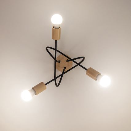 Lustre de tecto de sobrepor OXFORD 3xE27/15W/230V pinho/preto