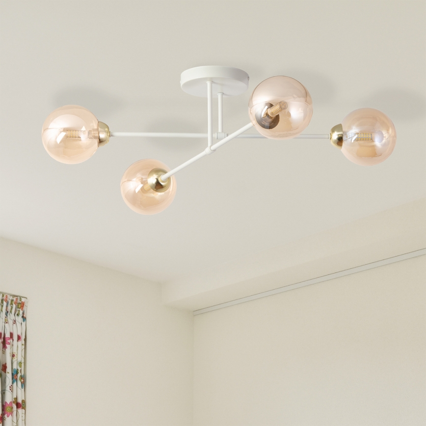 Lustre de tecto de superfície OBSIDIAN 4xG9/10W/230V creme/dourado/bege fumê