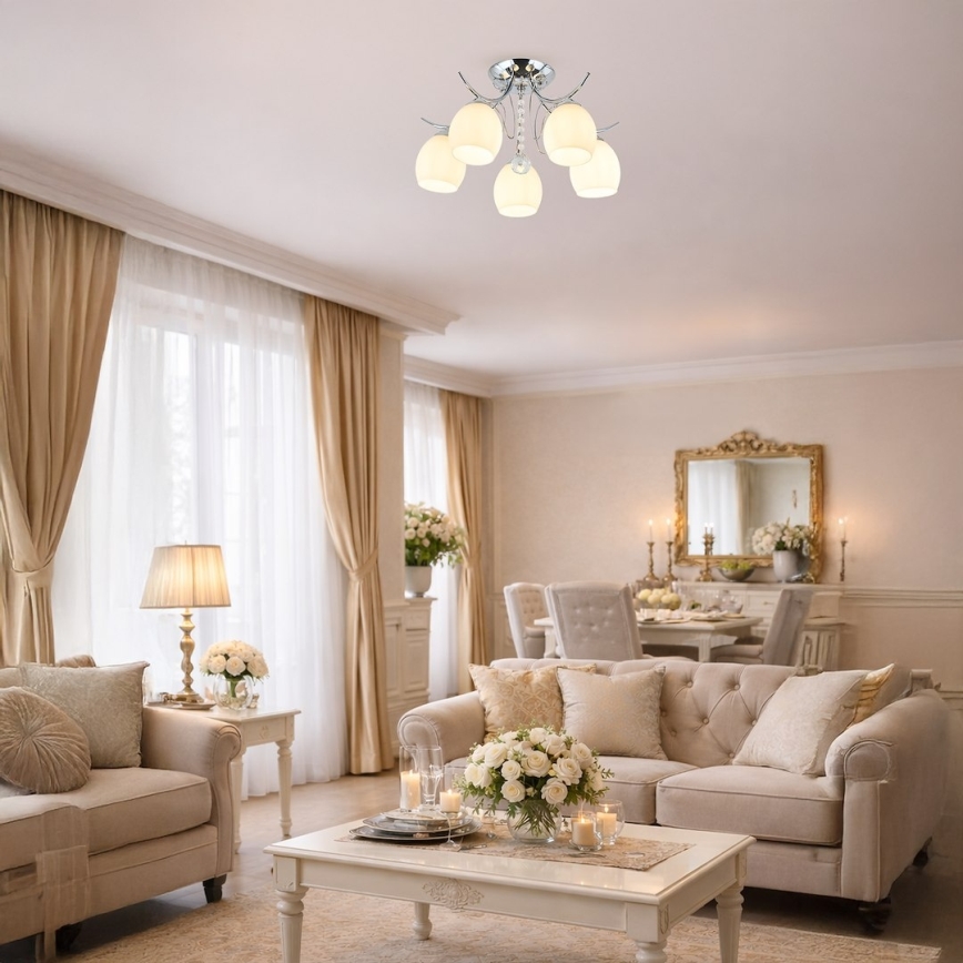 Lustre de tecto montado à superfície ELLA 5xE27/15W/230V cromo brilhante