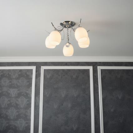 Lustre de tecto montado à superfície ELLA 5xE27/15W/230V cromo brilhante