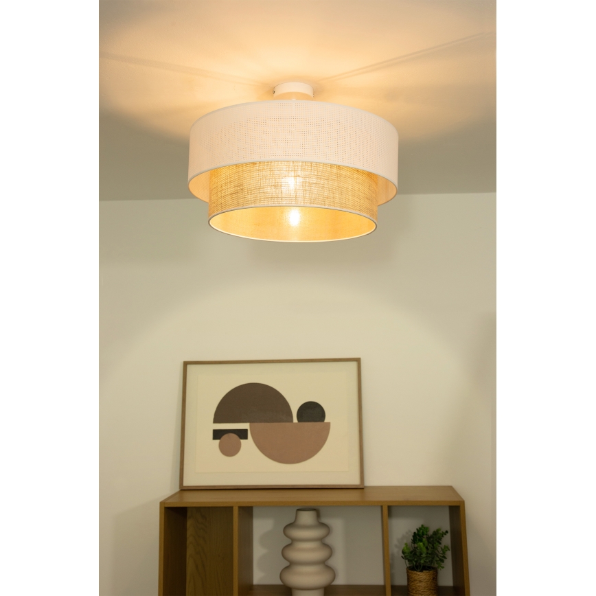 Lustre de tecto sobreposto BORHO 1xE27/60W/230V branco/juta