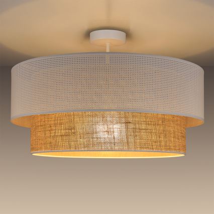 Lustre de tecto sobreposto BORHO 1xE27/60W/230V branco/juta