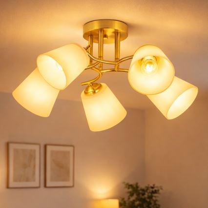 Lustre de tecto sobreposto PAFOS 5xE27/15W/230V dourado
