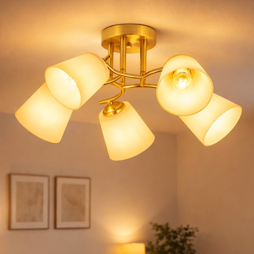 Lustre de tecto sobreposto PAFOS 5xE27/15W/230V dourado