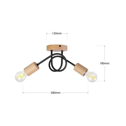 Lustre de teto aplicado OXFORD 2xE27/15W/230V pinho/preto