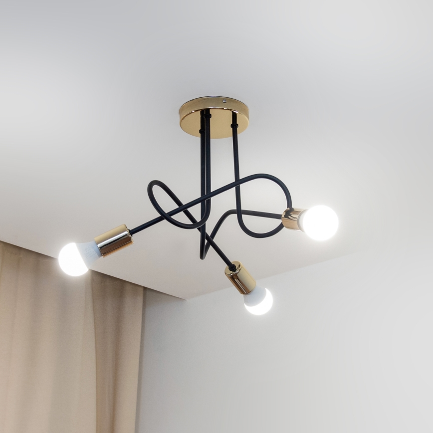 Lustre de teto de fixação à superfície OXFORD 3xE27/15W/230V, dourado/preto