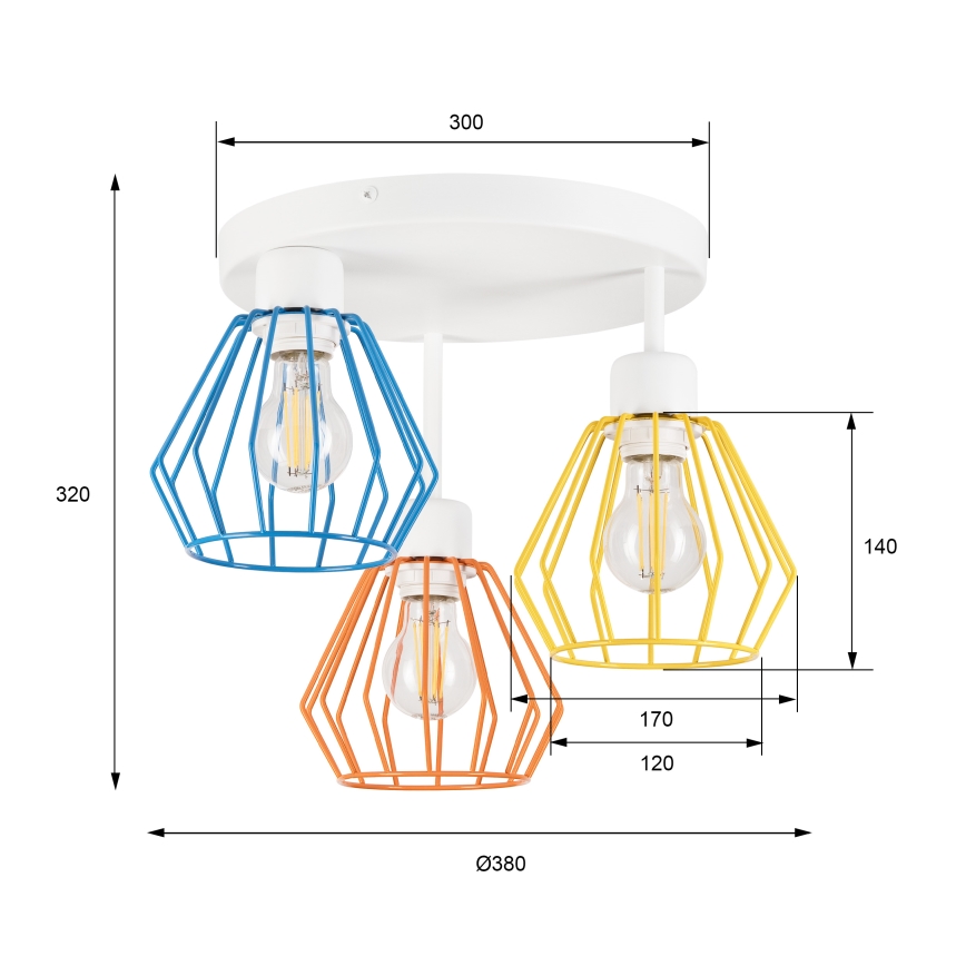 Lustre de teto de fixação em superfície AUDREY 3xE27/60W/230V multicolorido