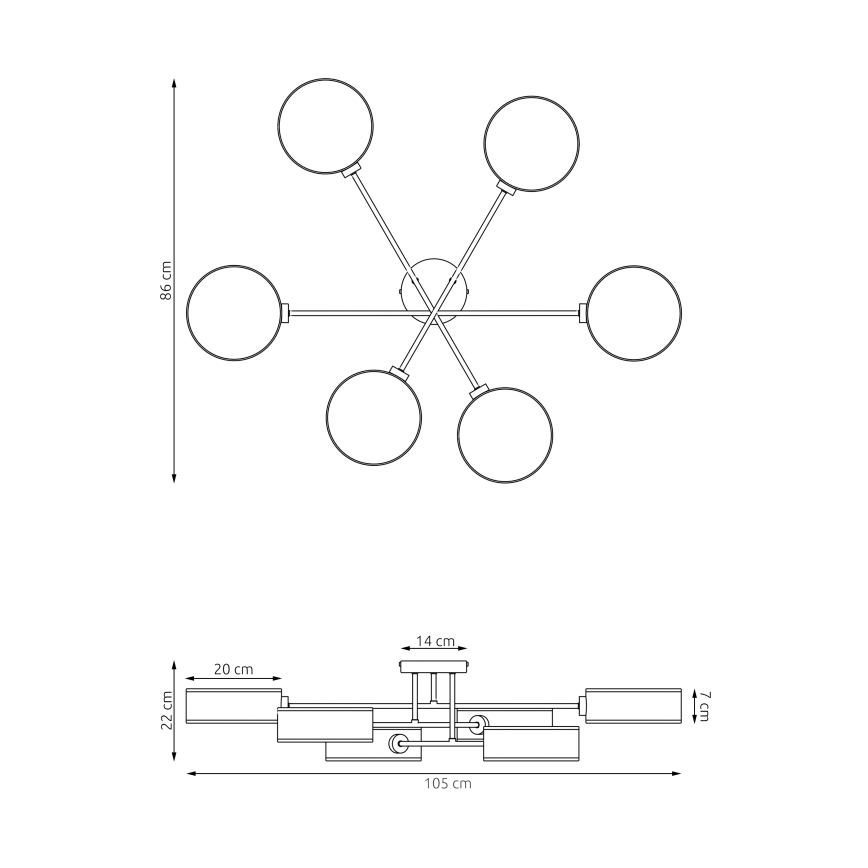 Lustre de teto de montagem à superfície MAGA 6xE14/10W/230V preto/castanho/cinzento