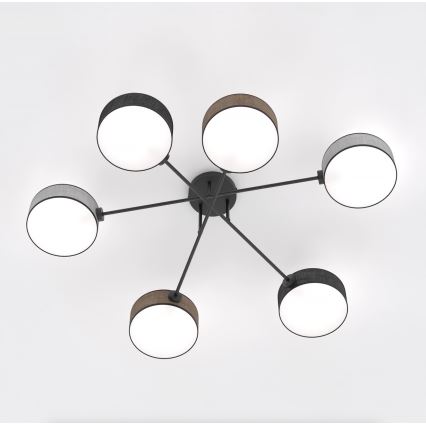 Lustre de teto de montagem à superfície MAGA 6xE14/10W/230V preto/castanho/cinzento