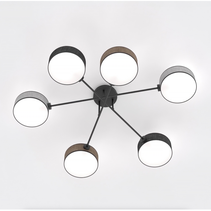 Lustre de teto de montagem à superfície MAGA 6xE14/10W/230V preto/castanho/cinzento